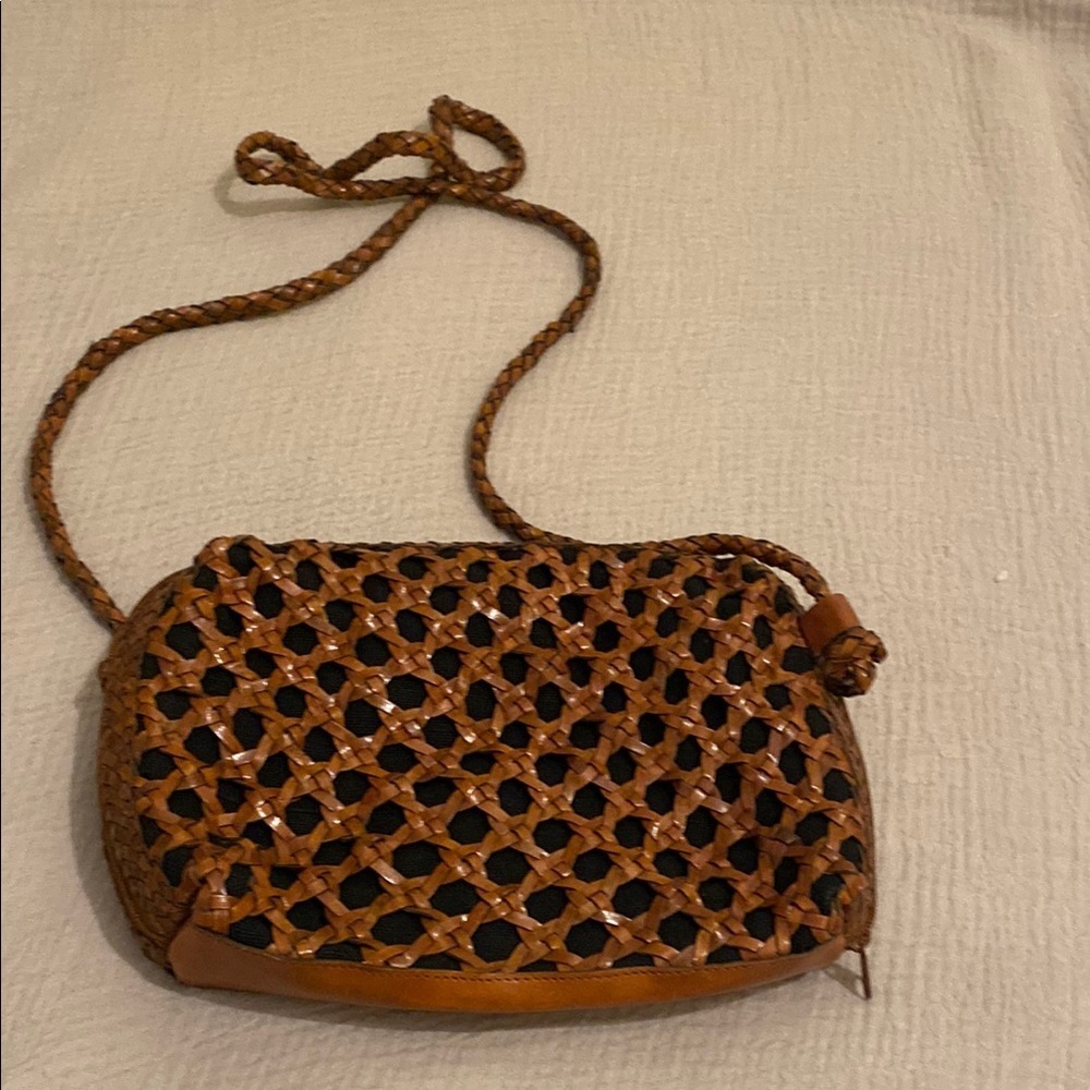 Real leather brown & black crossbody bag .